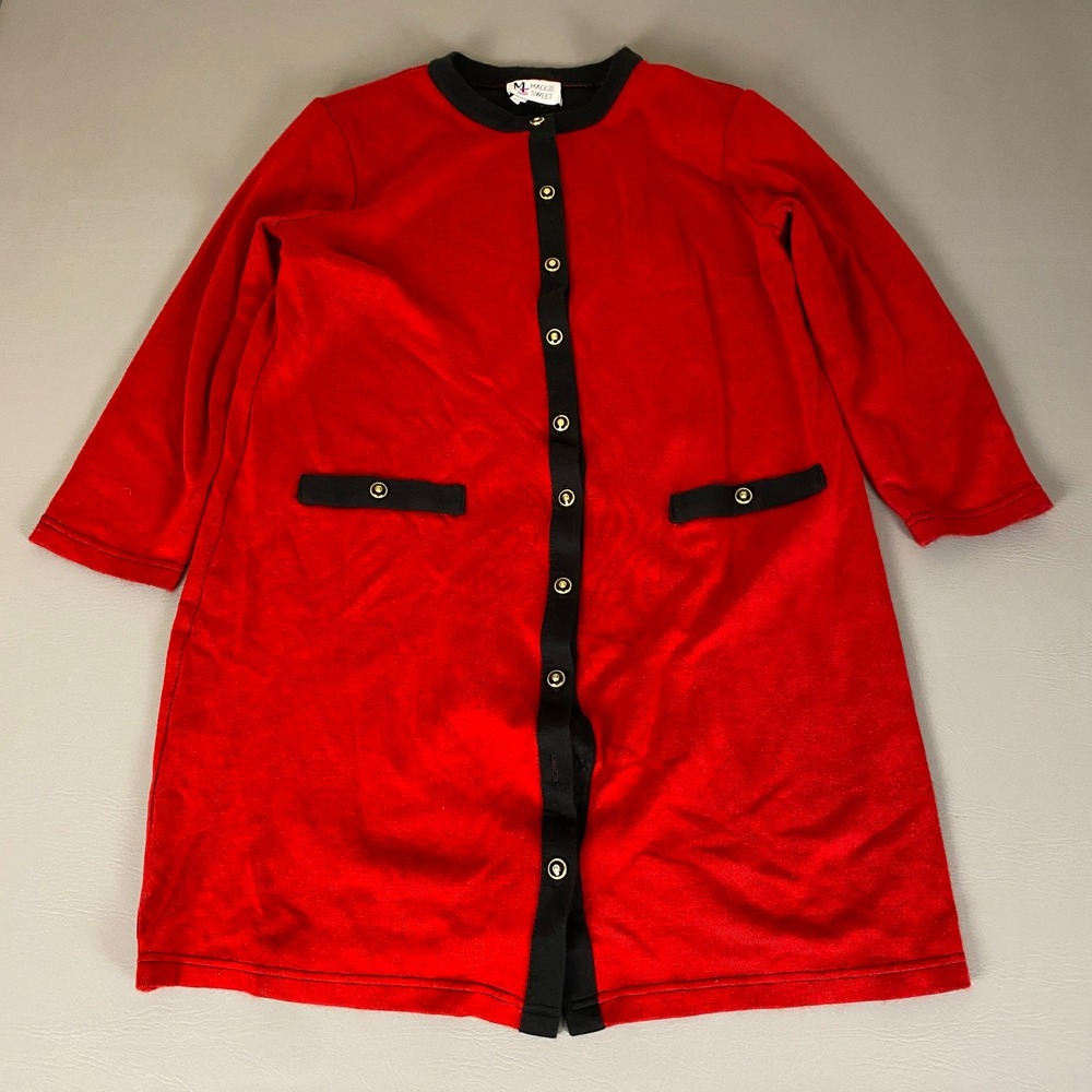 Maggie Sweet Long Cardigan Women's Petite‎ 1X Red Black Acrylic Button Front